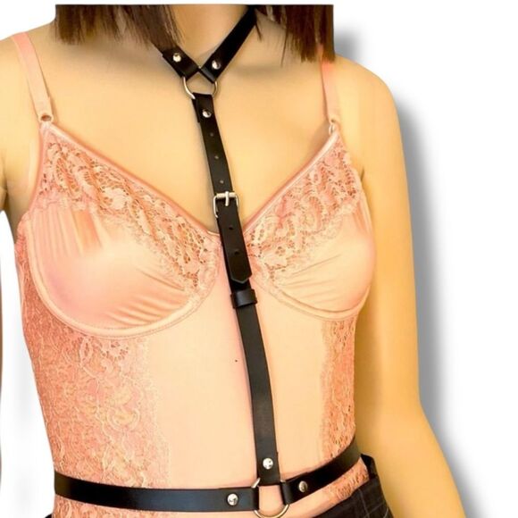 Black Body Harness Belt Choker Waist Straps NEW - Picture 3 of 4